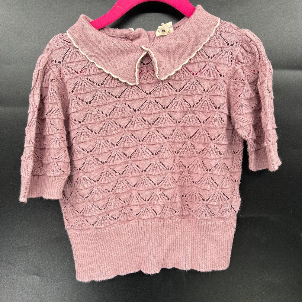 Misha & Puff pointelle pima cotton knit sweater peter pan collar purple lavender
